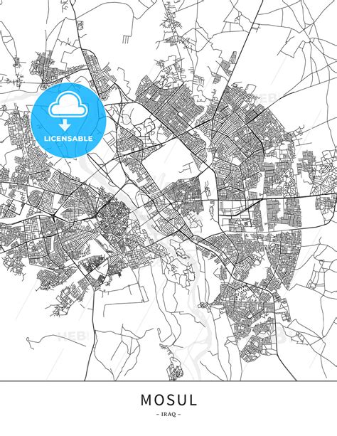 Mosul, Iraq, Map poster borderless print template - HEBSTREITS