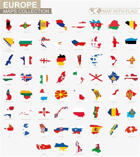 Premium Vector | Map with flag European countries collection.