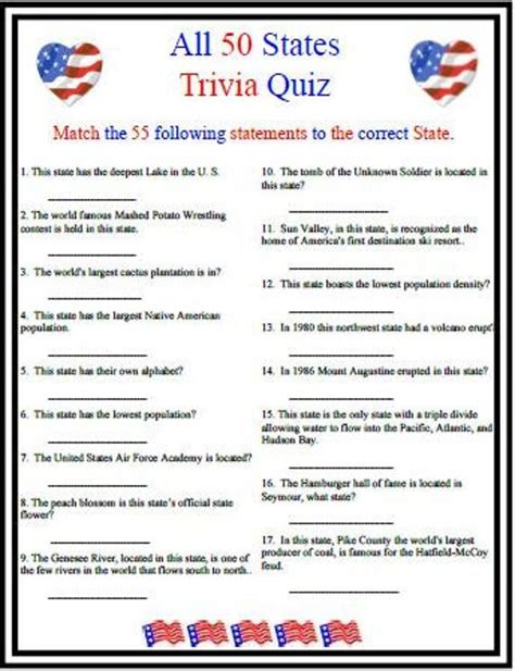 All 50 States Trivia - Etsy | Trivia questions and answers, Trivia, Trivia quiz