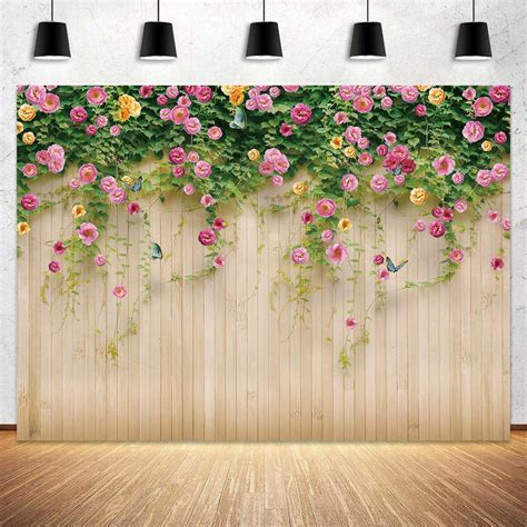 7X5ft Spring Flower Wall Photography Backdrop Floral Wooden Floor Photo ...