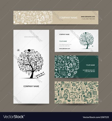 Business cards collection with school sketch for Vector Image