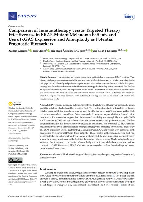 (PDF) Comparison of Immunotherapy versus Targeted Therapy Effectiveness in BRAF-Mutant Melanoma ...