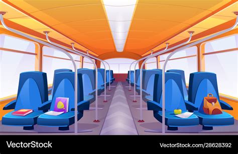 Empty school bus interior with blue seats Vector Image