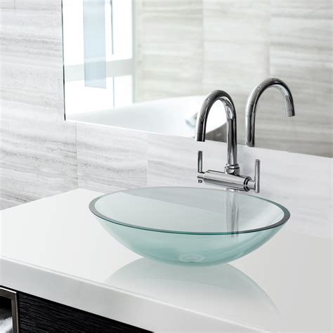 Miligore Modern Glass Vessel Sink - Above Counter Bathroom Vanity Basin ...