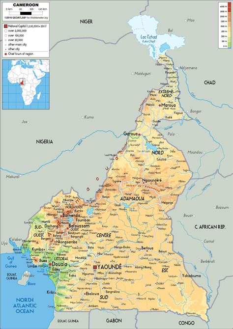 Cameroon Map (Physical) - Worldometer