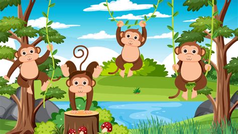 Monkey group in the forest background 8386857 Vector Art at Vecteezy