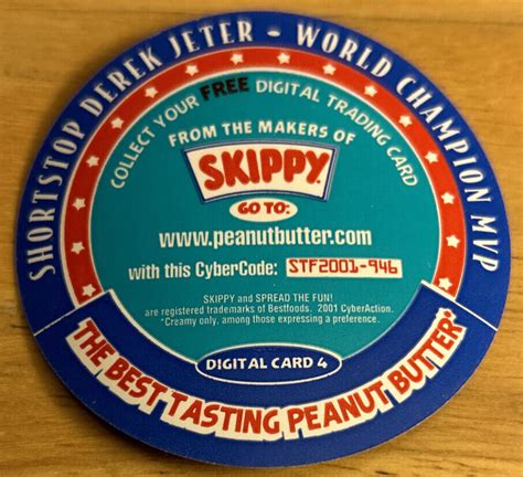 2001 CyberAction Skippy Peanut Butter Discs Derek Jeter #4 World Champion MVP NM | eBay