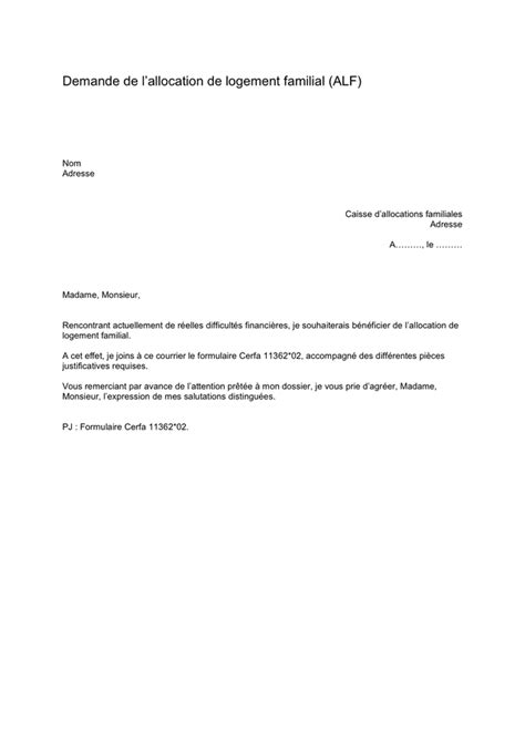 Demande de l’allocation de logement familial - DOC, PDF - page 1 sur 1