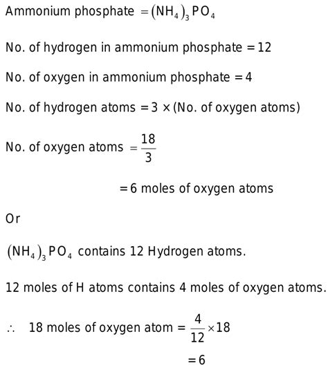 A sample of ammonium phosphate, (NH4)3PO4 contains 18 moles of hydrogen atoms. The number of ...