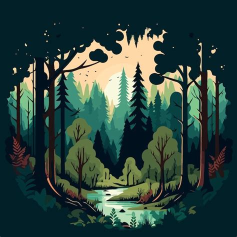 Premium Vector | Woodland forest landscape with trees