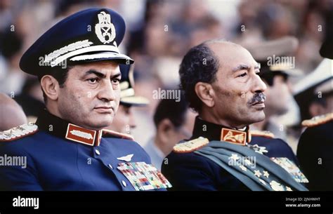 Egyptian President Mohamed Anwar El-Sadat and Mohamed Hosni Mubarak in ...