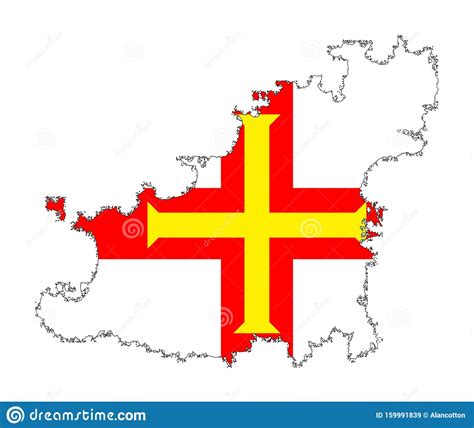 Guernsey Outline Silhouette Map With Inset Flag Cartoon Vector | CartoonDealer.com #159991839