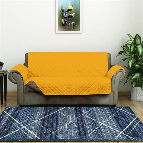 Buy @home by Nilkamal Reversible 2 Seater Polyester Sofa Cover, Mustard & Brown Reversible ...