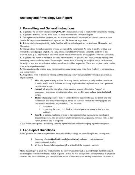 Anatomy and Physiology Lab Report I. Formatting