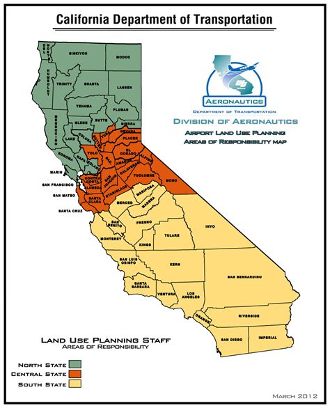 Caltrans map showing NorCal, Central, and SoCal boundaries. : California