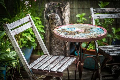 white, wooden, chair, standing, table, garden, weathered, wood, terrace, old wood | Pxfuel