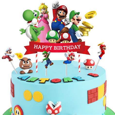 Buy WELL BUY 5pcs Super Mario Cake Toppers Super Mario Cupcake Toppers 2 Side , Super Mario ...