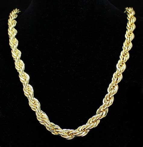 Mens 24" Thick Rope Chain 10mm 14k Gold Plated Solid Necklace Hip Hop ...