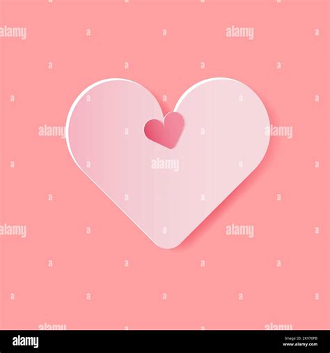 Big pink heart ornate with one little heart on pink background. Happy ...