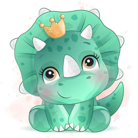 Premium Vector | Cute little dinosaur portrait with watercolor effect ...