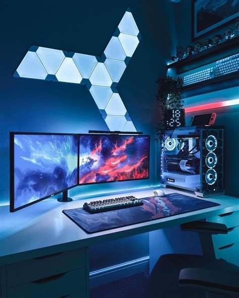 Blue Theme RGB Desk Setup | Gaming room setup, Room setup, Gamer setup