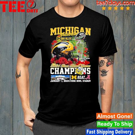 Michigan Wolverines Go Blue 2024 Rose Bowl Game Champions Helmet Shirt ...