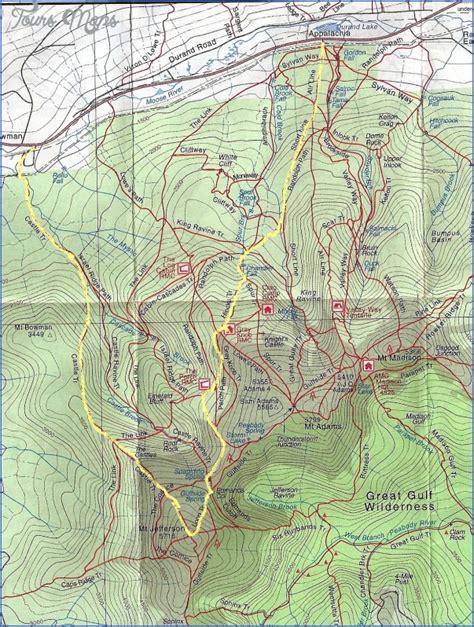 Mount Washington Hiking Trail Map - ToursMaps.com