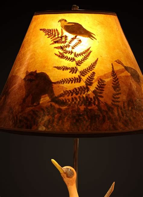 Rustic Carved Roadrunner Lamp, Mica Lampshade with Woodland Animals - Sue Johnson