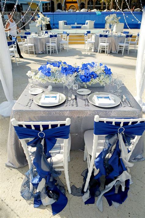 Bride and groom chair decor Dreams Los Cabos wedding Blue and gray | Royal blue wedding, Blue ...