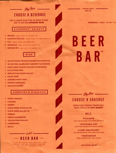 Beer Bar Menu - SLC menu