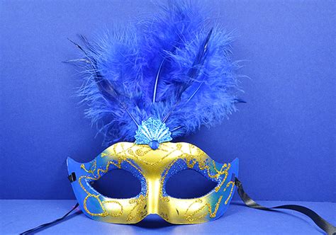 7" Royal Blue with Gold Accents Mardi Gras Glitter Feather Masquerade ...