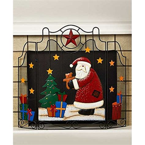 Santa Freestanding Texas Star Holiday Metal Fireplace Screen - Walmart.com - Walmart.com