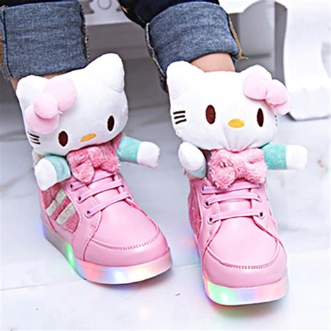 New Hello Kitty Kids Shoes LED Sneakers For Girls Shoes USB Charging ...