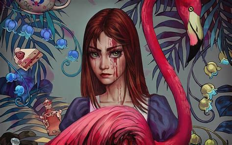 HD wallpaper: American McGee's Alice, Alice: Asylum, flamingos, artwork ...