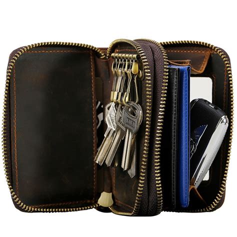 Cool Mens Double Zipper Leather Key Wallet Key Holder Car Key Holder F – iwalletsmen