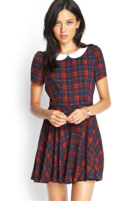 Lyst - Forever 21 Plaid Peter Pan Collar Dress in Blue