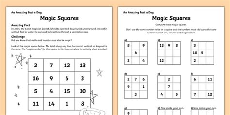 Magic Squares Worksheets