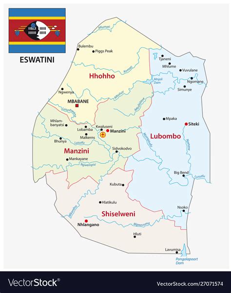 Kingdom eswatini administrative map Royalty Free Vector