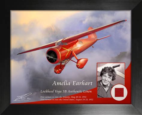 Amelia Earhart Lockheed Vega Original Red Fabric Relic Display by Ron