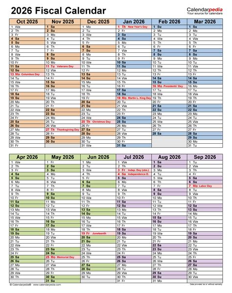 Fiscal Calendars 2026 - Free Printable PDF templates