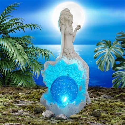 Amazon.com: REYISO Garden Sculptures,Garden Resin Mermaid Statue with Solar Lights,Mermaid and ...
