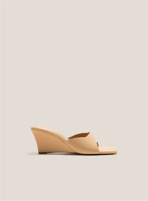 Canvas-Effect Wedge Heel Mules - WED 0056 - Beige | VASCARA