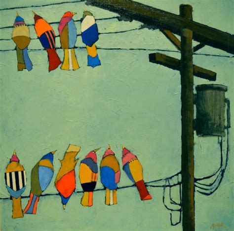 Birds on a wire wall art/colorful birds art print/modern bird