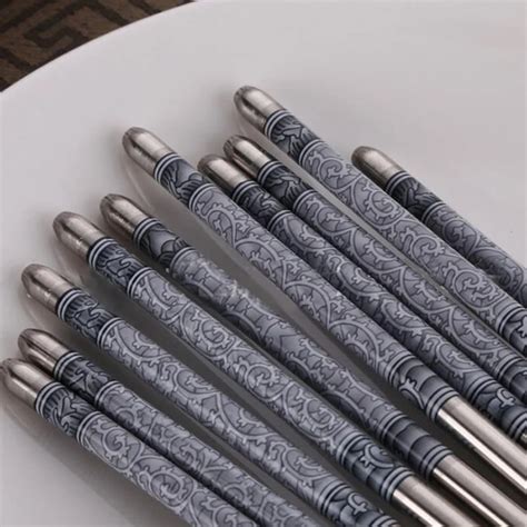 10 Stainless Steel Chopsticks Beautiful Gift Set Chinese Classic Anti skip 5 Pairs Chopsticks ...