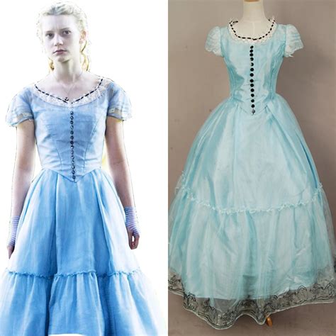 Tim Burton's Alice In Wonderland Cosplay Alice Blue Dress Costume Dress Full Sets Halloween ...