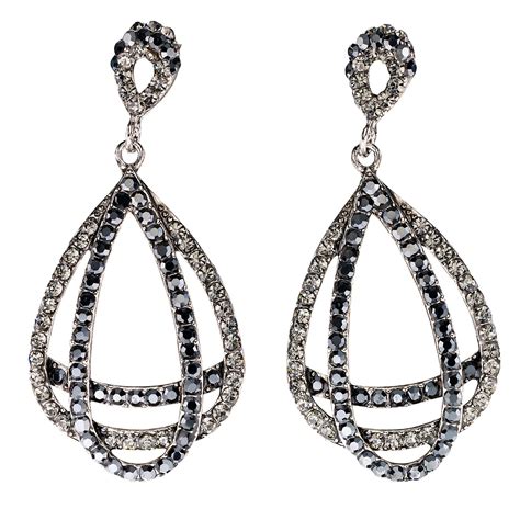 Swarovski Crystal Entwined Double Pear Drop Crystal Earrings with Black and Black Diamond ...