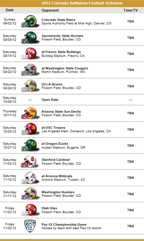 Colorado Buffaloes 2012 Football Schedule | University of Colorado at Boulder Buffaloes ...