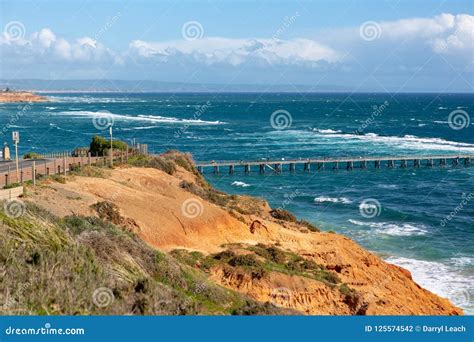 The Port Noarlunga Jetty in Rough Seas from the Northern Cliff F Stock ...