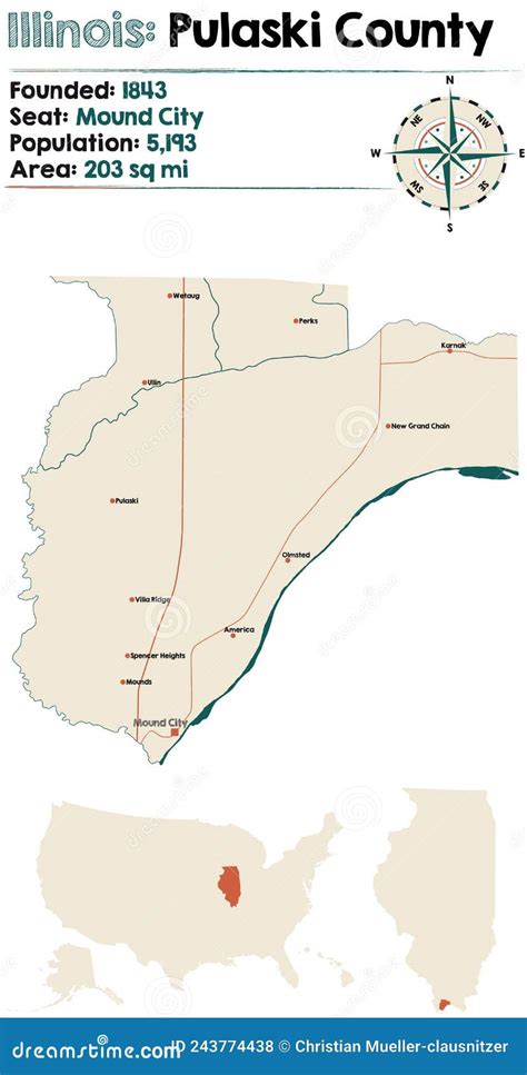 Map of Pulaski County in Illinois Stock Vector - Illustration of green ...