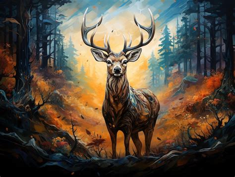 Premium AI Image | Deer in the forest painting